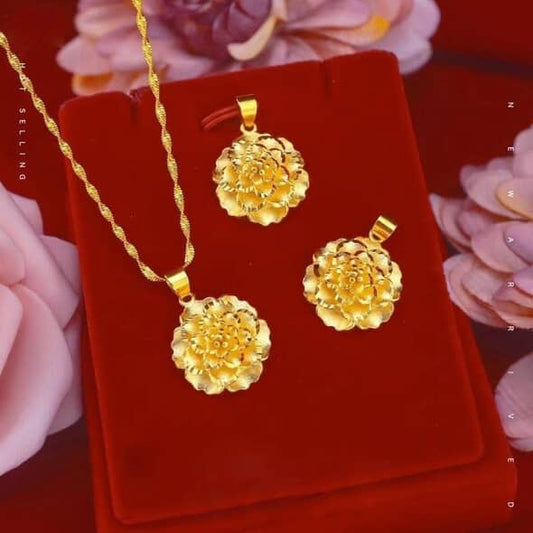 24K Pure Gold Jewelry Set – Floral Pendant